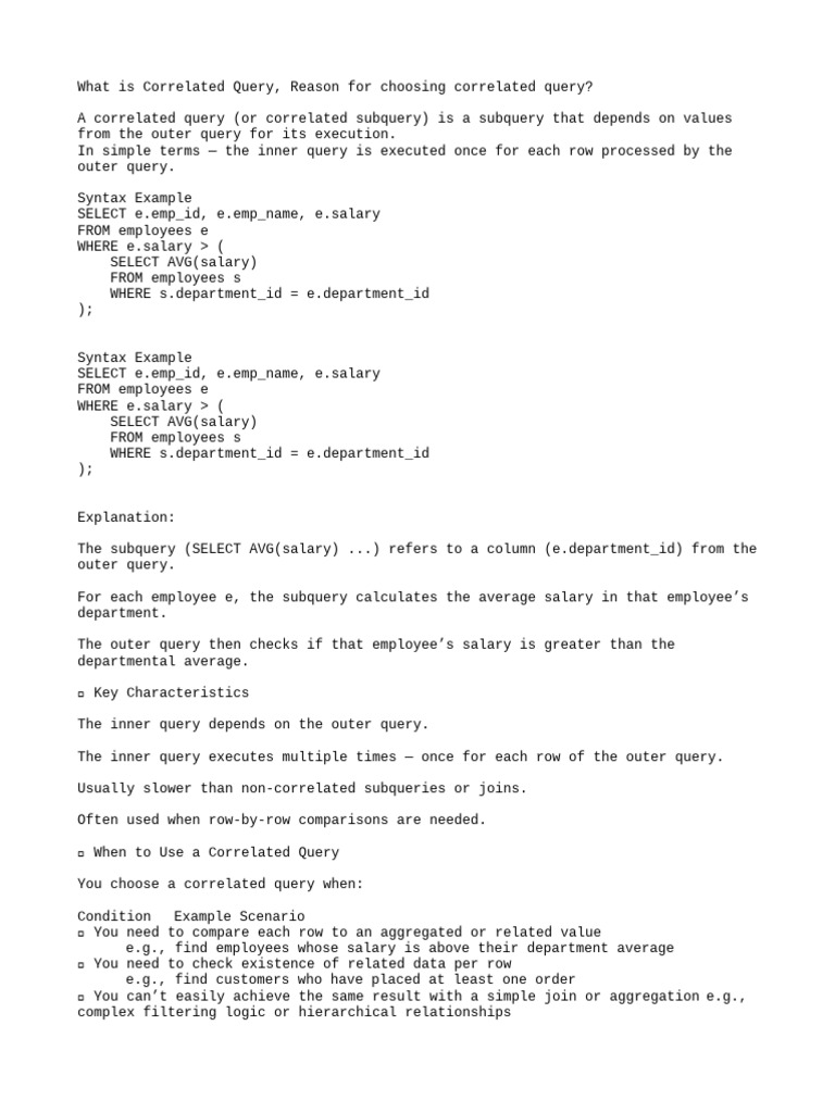 Understanding Correlated Queries in SQL | PDF