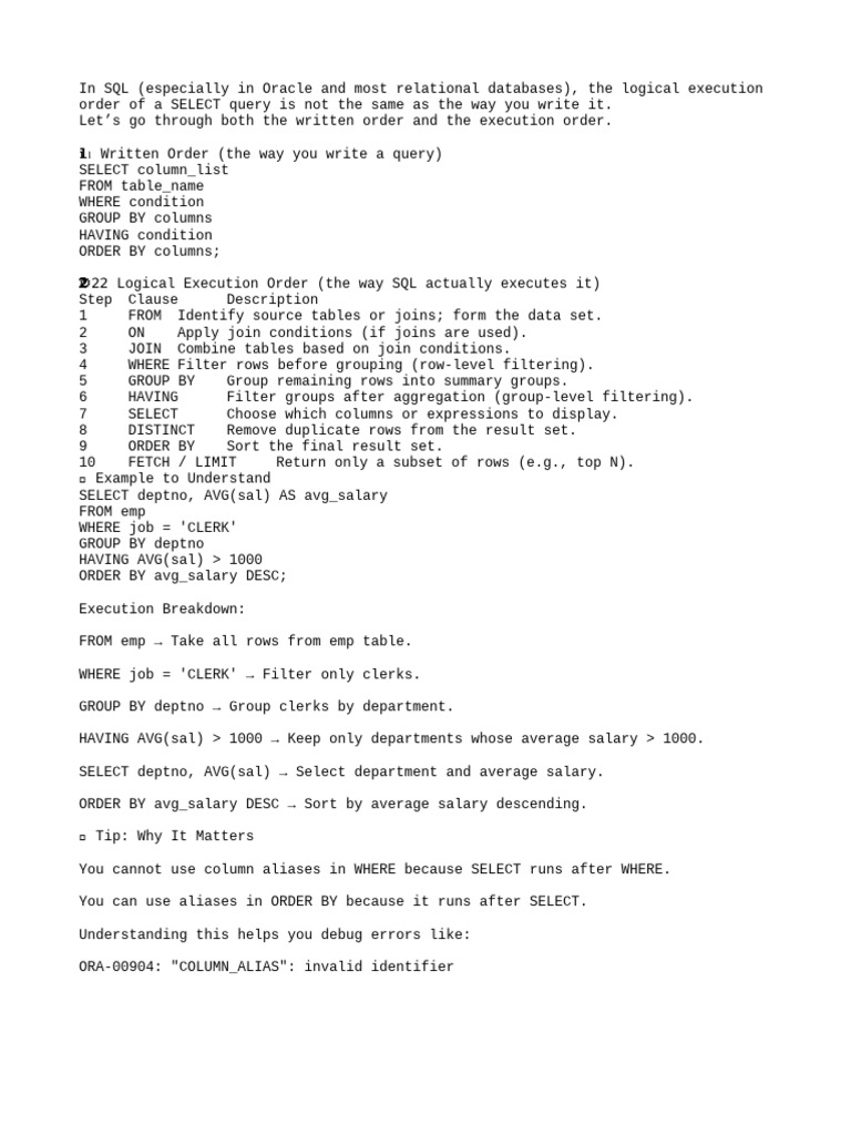 SQL Query Execution Order Explained | PDF