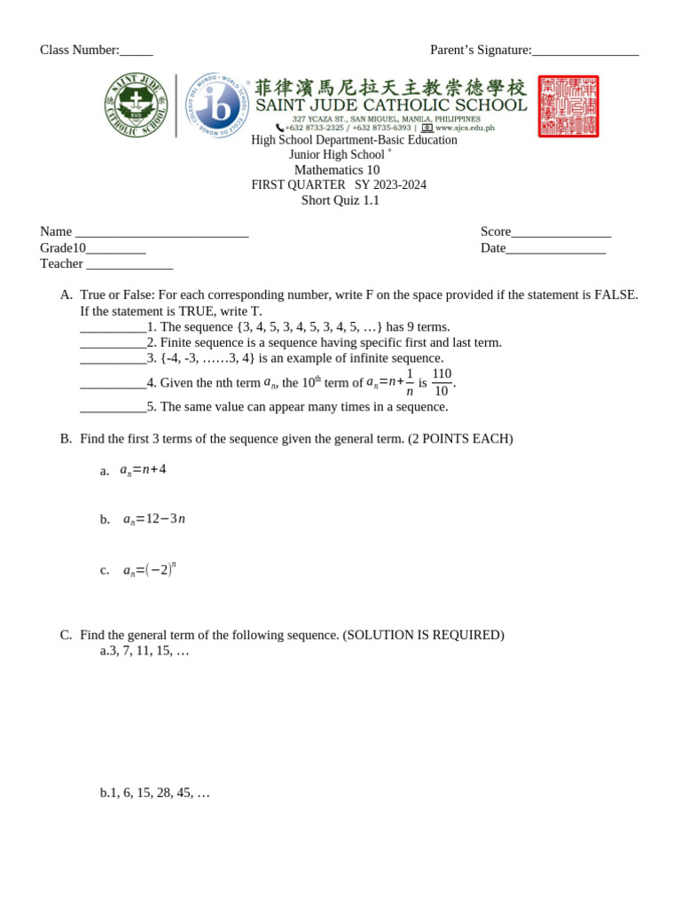SQ 1.1 Sequence of Series | PDF | Sequence | Mathematical Objects