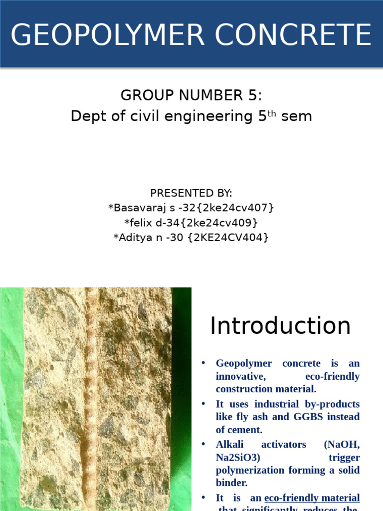 Geopolymer Concrete: Eco-Friendly Innovation | PDF | Concrete | Cement