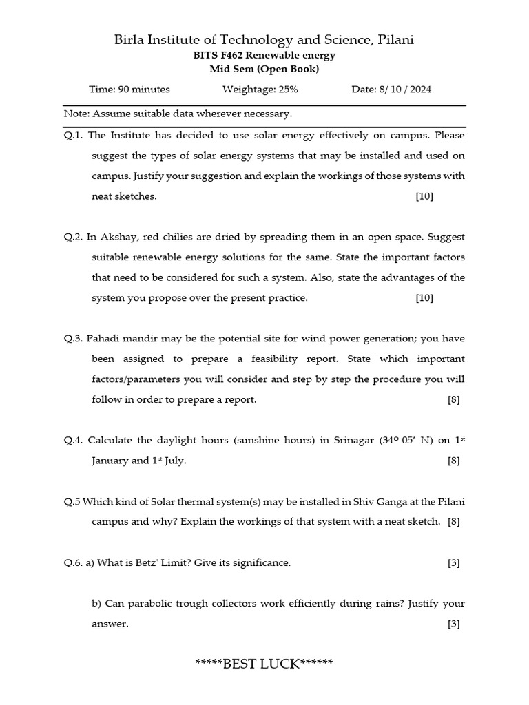 Renewable Midsem 2024 | PDF