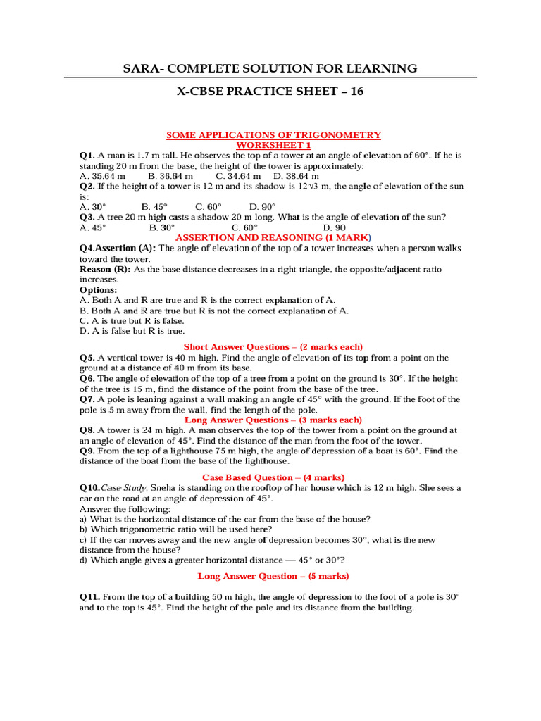 Some Application of Trigonometry - 1 | PDF