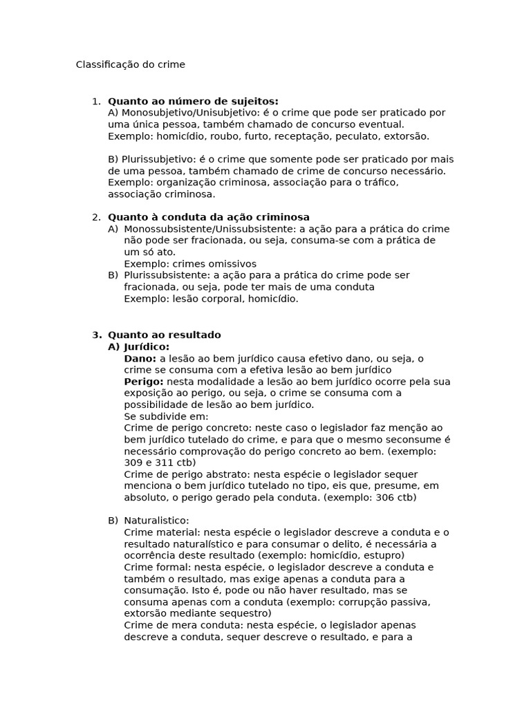 Classificação dos Crimes: Tipos e Exemplos | PDF | Crimes | Crime e ...