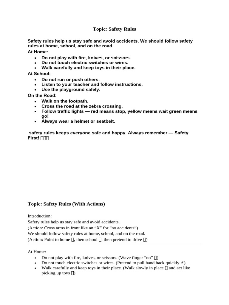 Essential Safety Rules for Kids | PDF