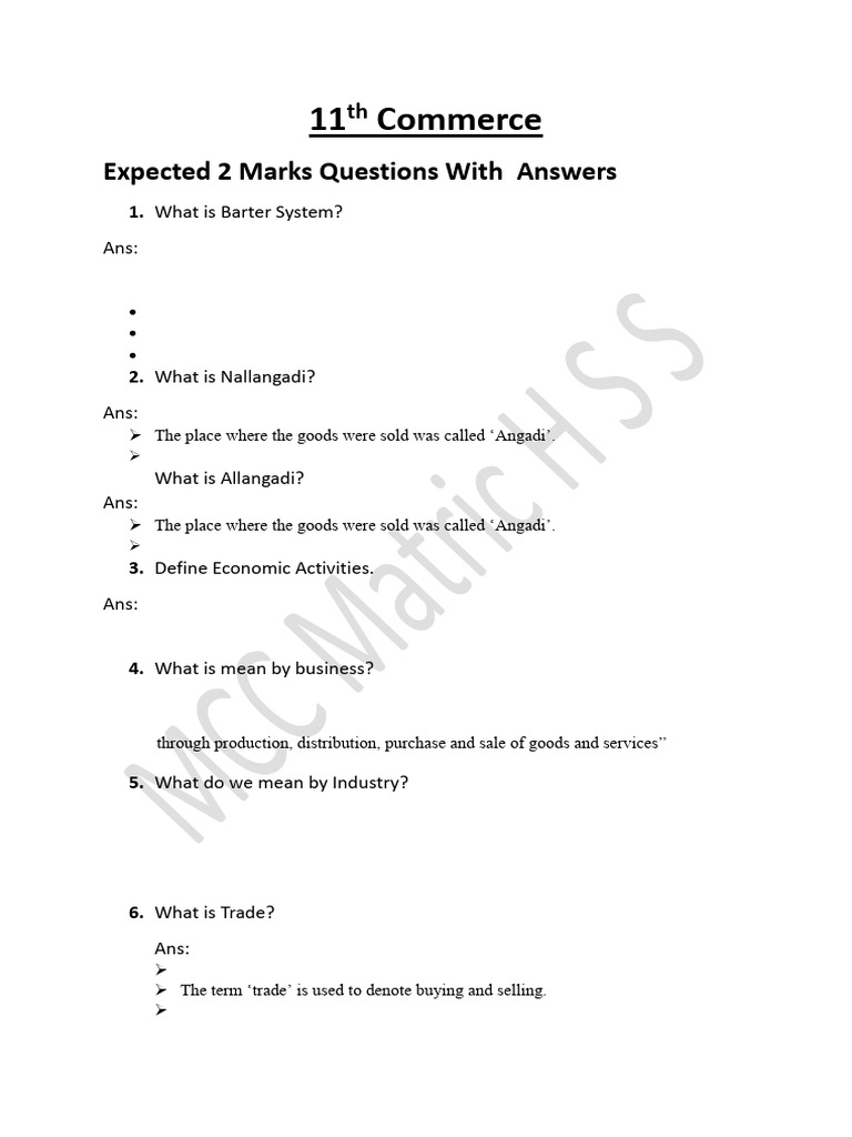 11th Commerce Chapter 1 To 12 23 and 5 Mark Expected Questions With ...