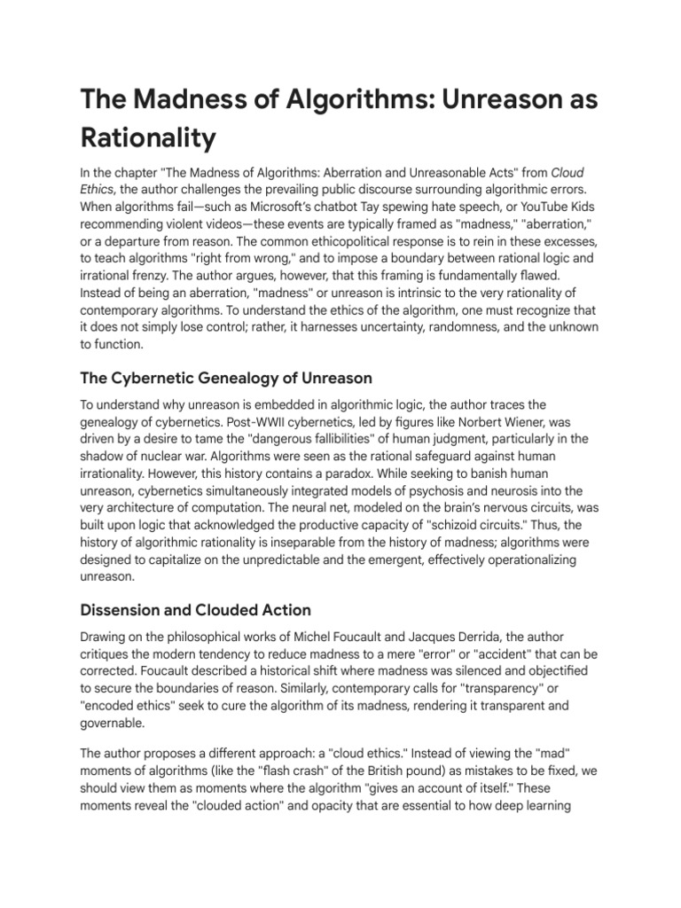 The Madness of Algorithms - Unreason As Rationality | PDF | Rationality ...
