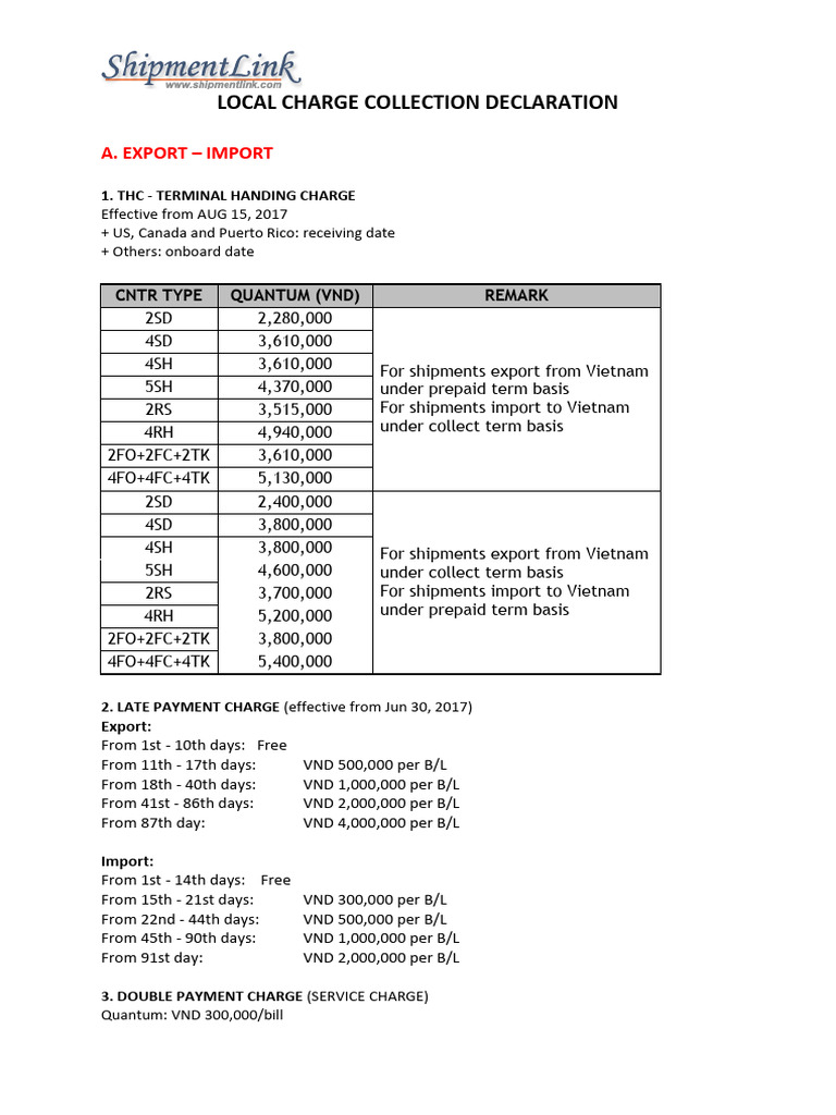 Local Charge Collection Rates 2023 | PDF | Transport | Freight Transport