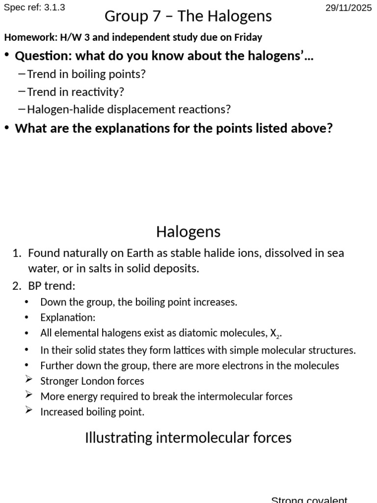 L4 The Halogens | PDF | Chlorine | Intermolecular Force
