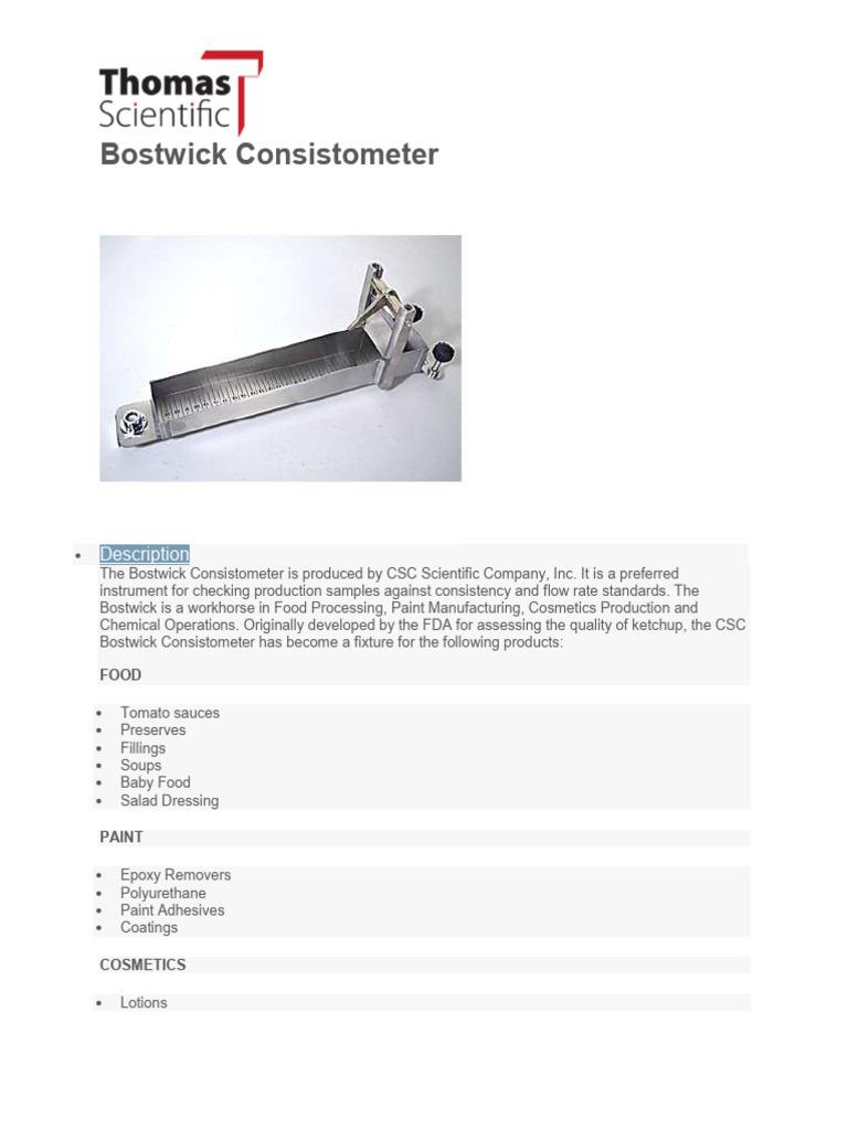 Bostwick Consistometer Overview and Uses | PDF