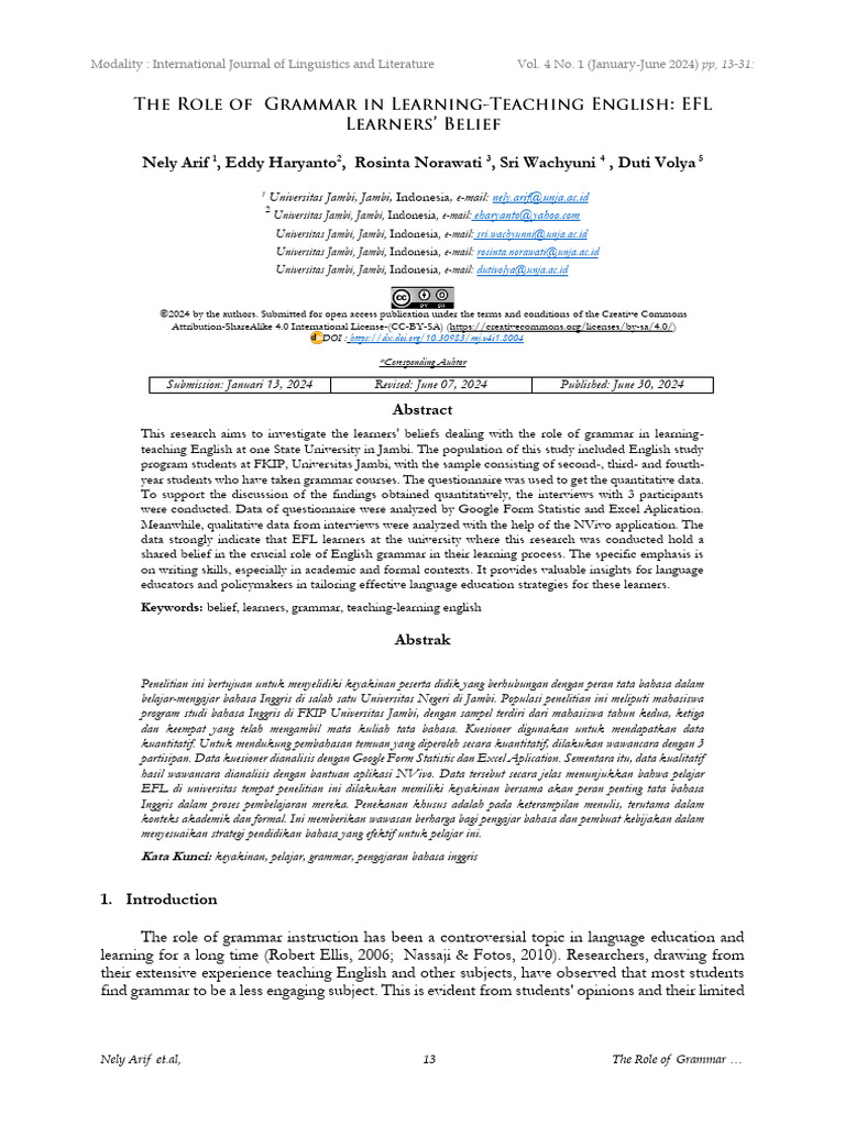The Role of Grammar in Learning-Teaching English E | PDF | Language ...