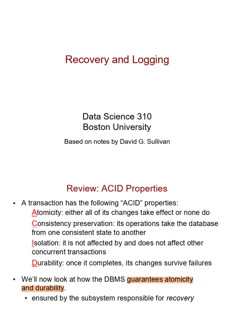 Database Recovery and Logging Techniques | PDF | Acid | Cache (Computing)