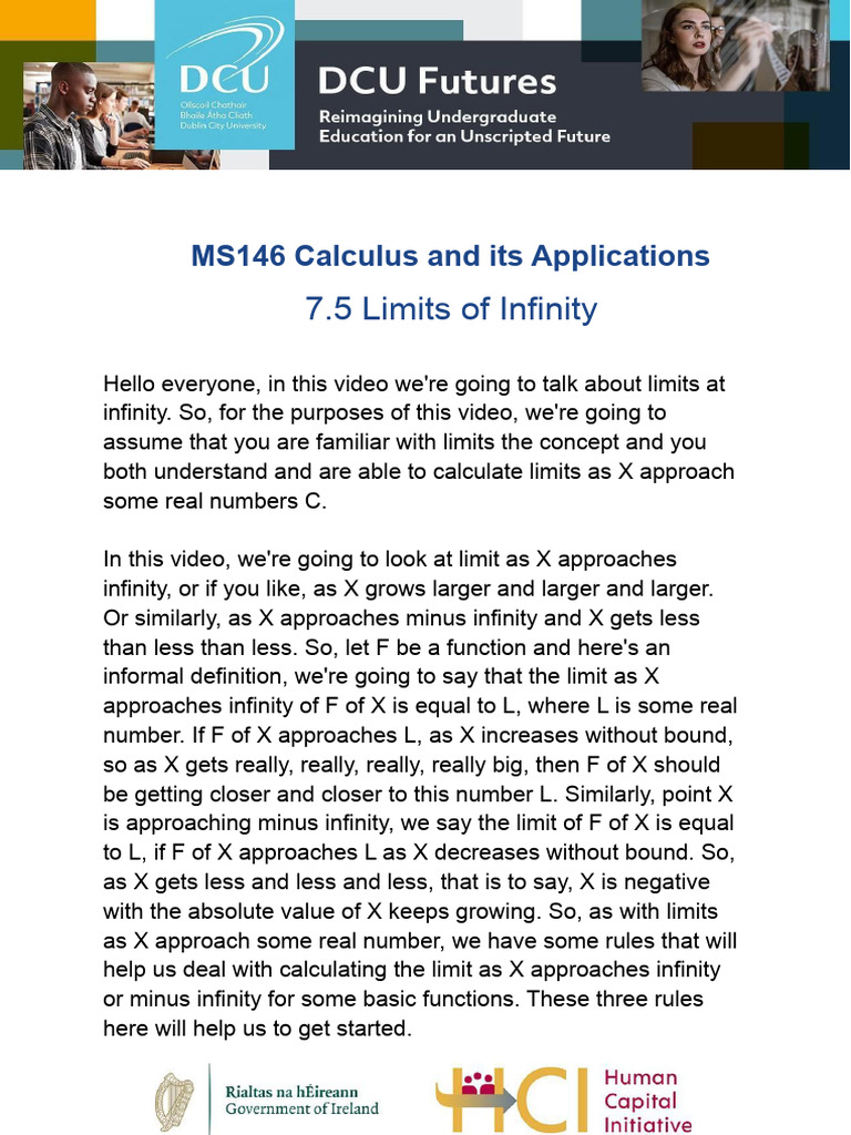 Limits at Infinity in Calculus | PDF | Trigonometric Functions | Limit ...