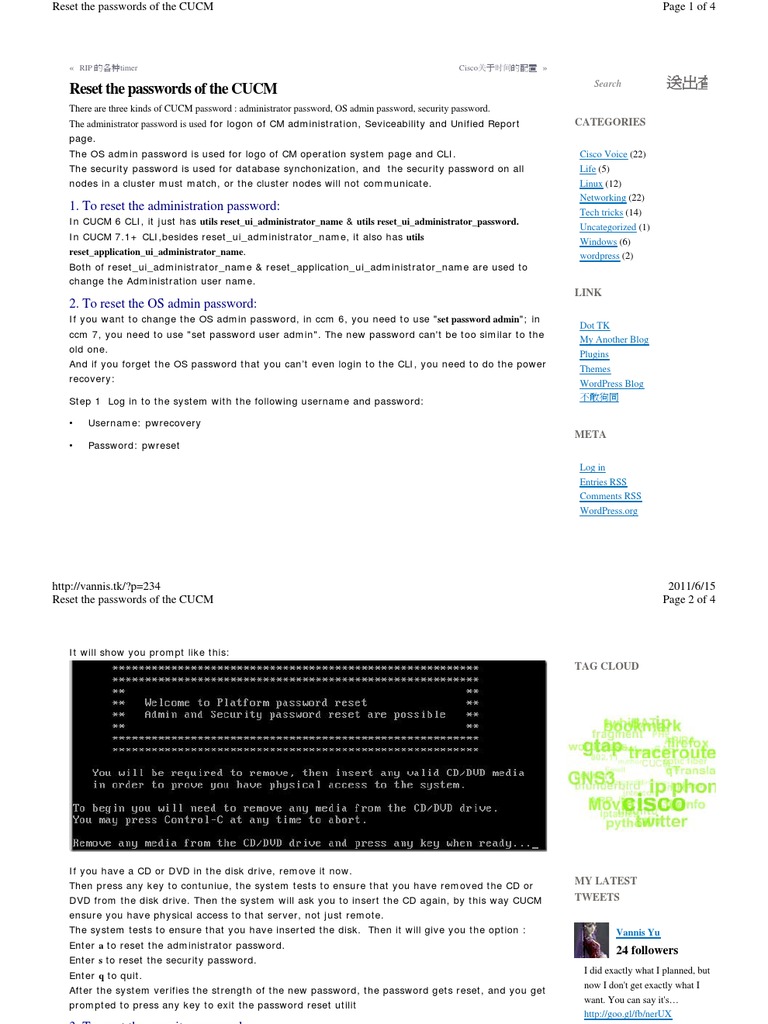 CUCM Password Reset Guide | PDF | Superuser | Password