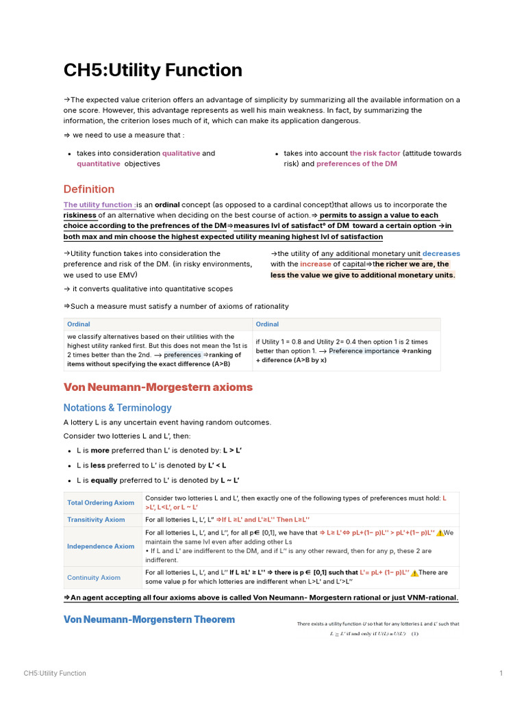 CH5Utility Function | PDF | Utility | Risk Aversion