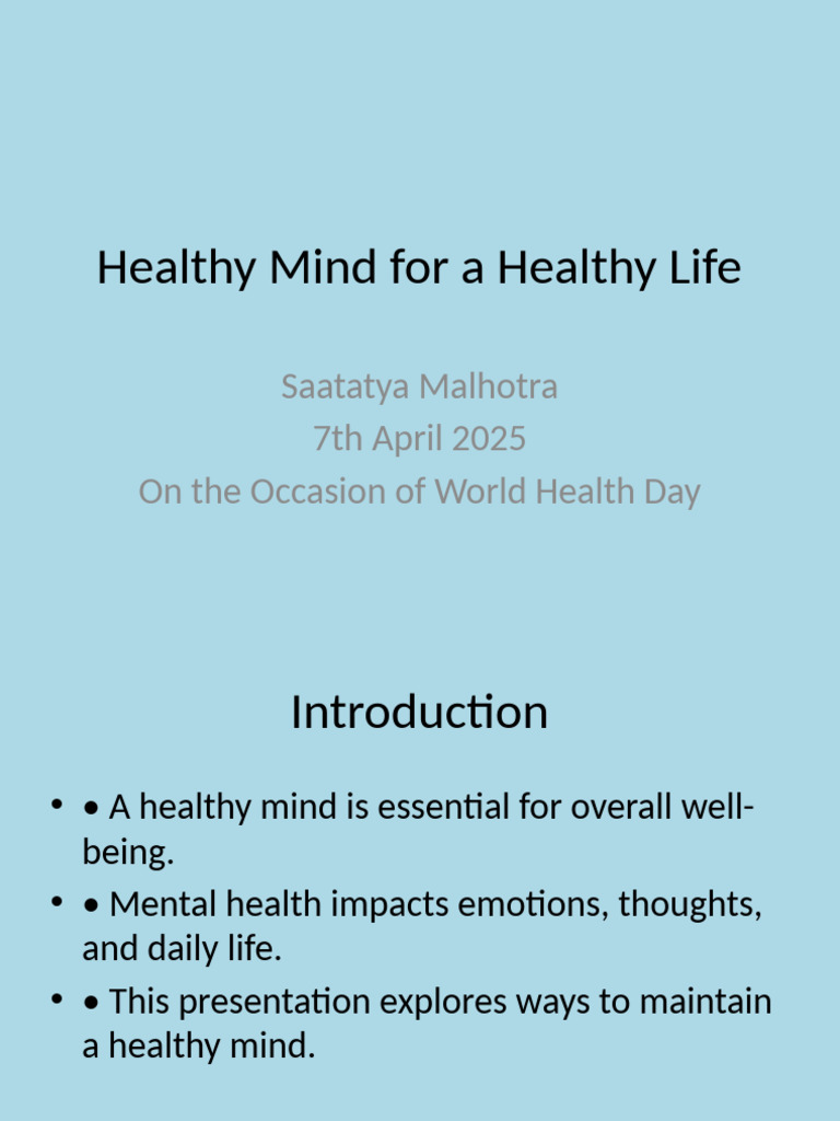 Maintaining a Healthy Mind for Wellness | PDF