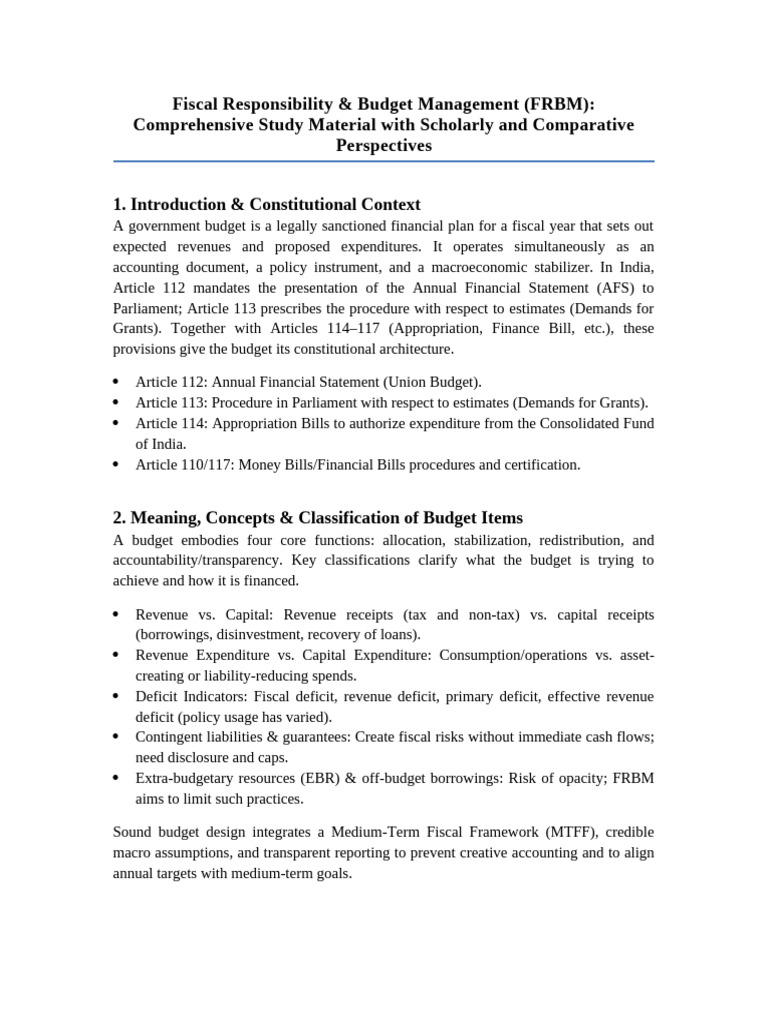 FRBM: Comprehensive Budget Management Guide | PDF | Government Budget ...