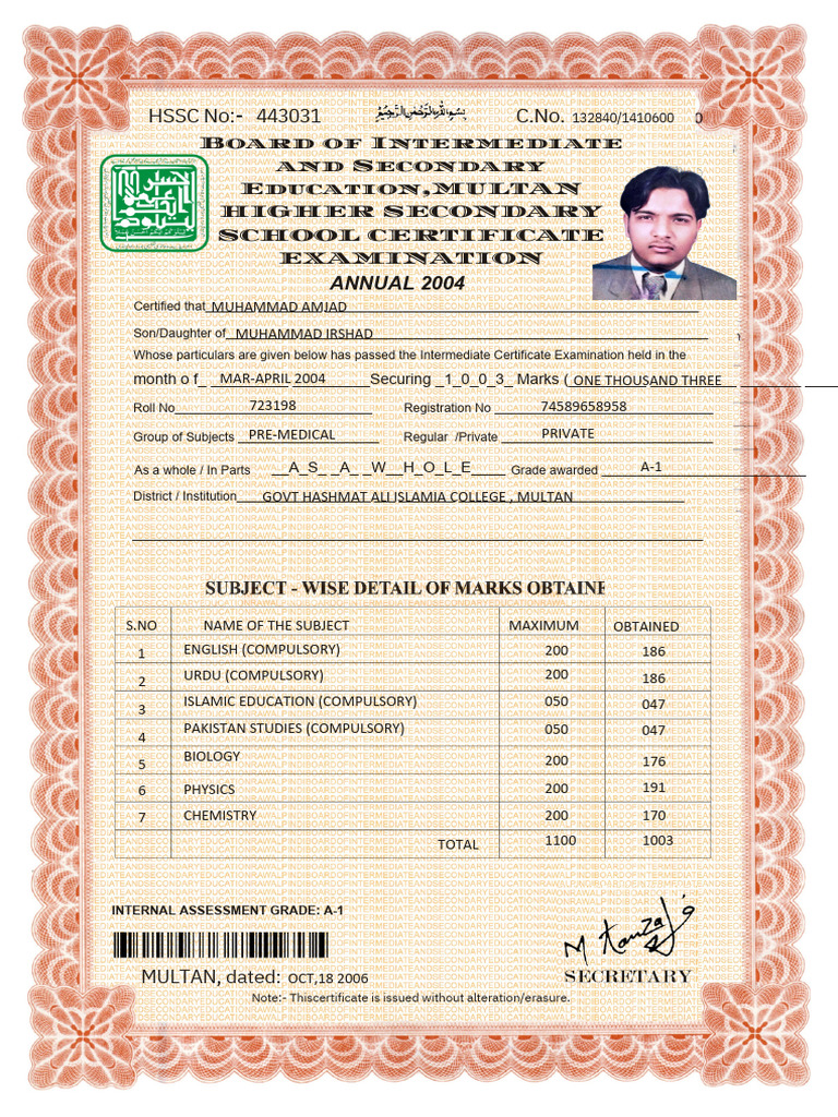 Muhammad Amjad - SANAD PDF | PDF | Vocational Education | Educational ...