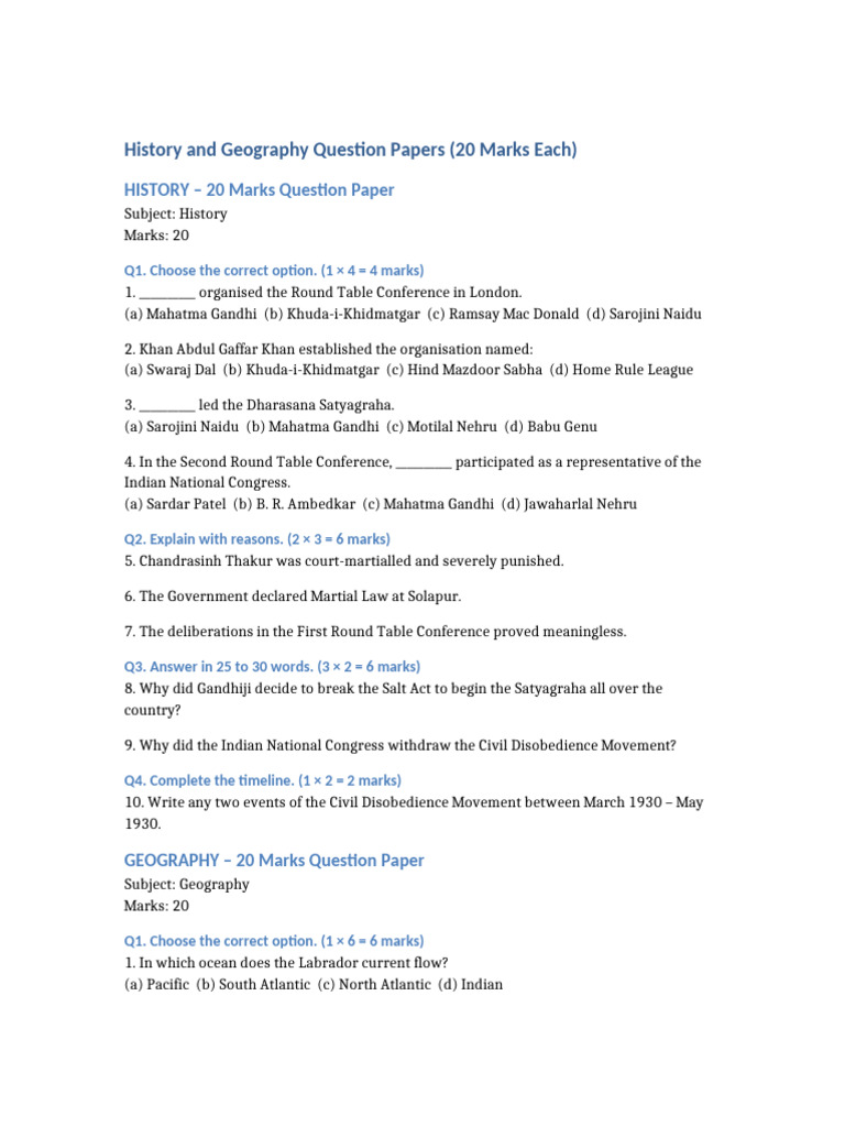 History and Geography Question Papers | PDF | Oceans | Applied And ...