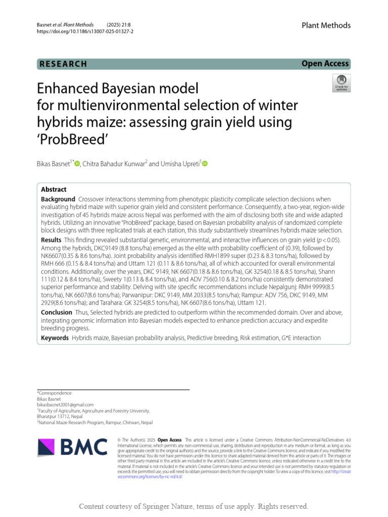 Bayesian Model for Hybrid Maize Selection | PDF | Genetics | Biology