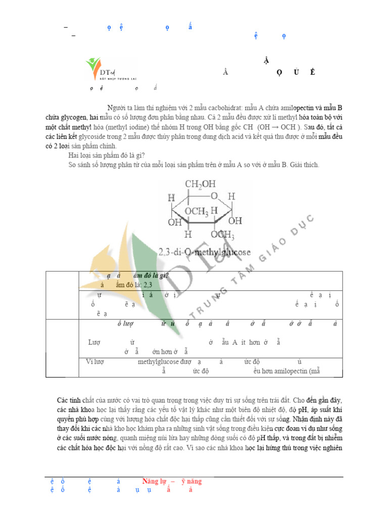 B1 - ĐA - BTVN - Thành Phần Hóa Học Tế Bào | PDF