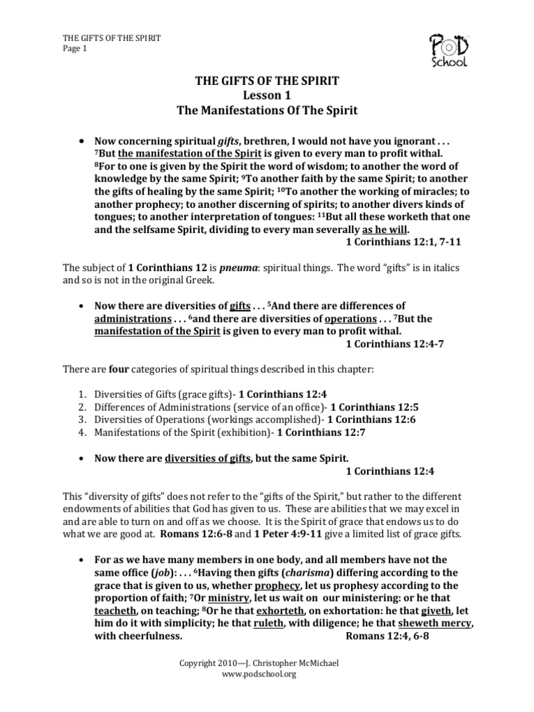 Gifts of The Spirit Course 2020may21 | PDF | Spiritual Gift | Books Of ...