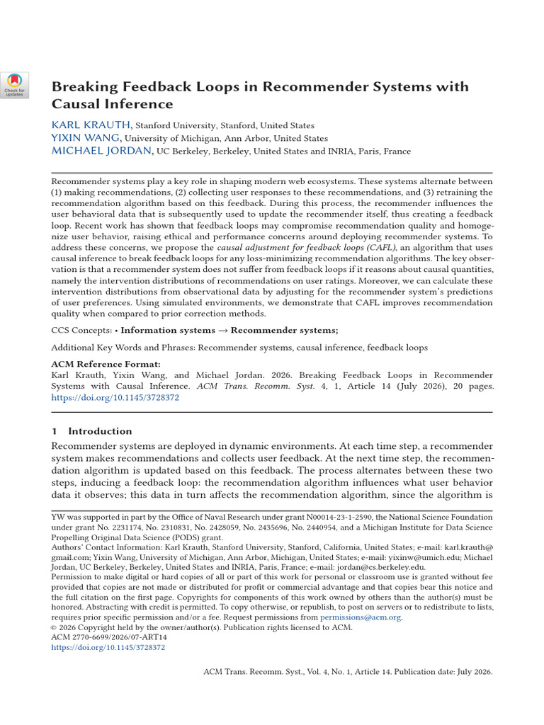 Breaking Feedback Loops in Recommender Systems With Causal Inference ...