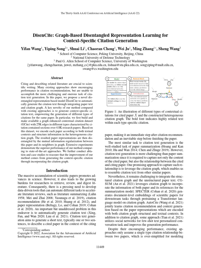 DisenCite - Graph-Based Disentangled Representation Learning For ...