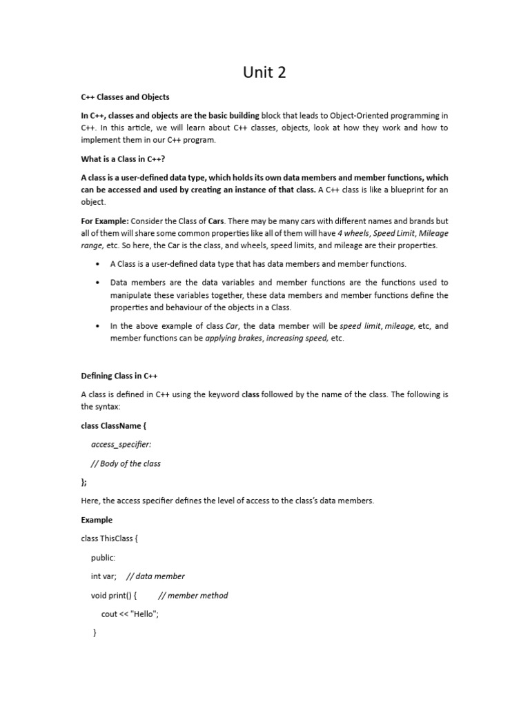 C++ Classes and Objects Explained | PDF | Programming | Constructor ...