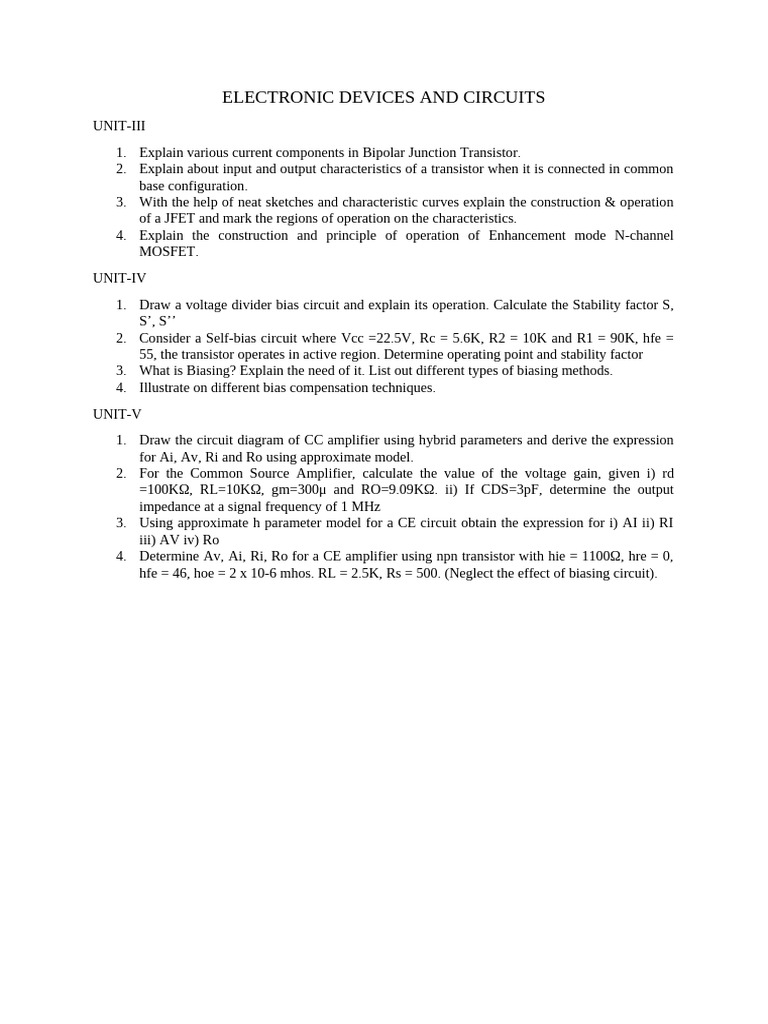EDC Sessional-II Question Bank | PDF