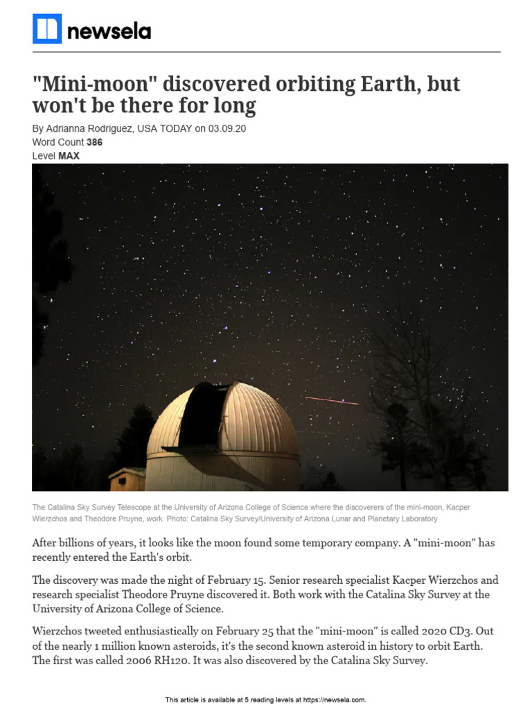 New Mini-Moon 2020 CD3 Enters Earth's Orbit | PDF | Asteroid | Solar System
