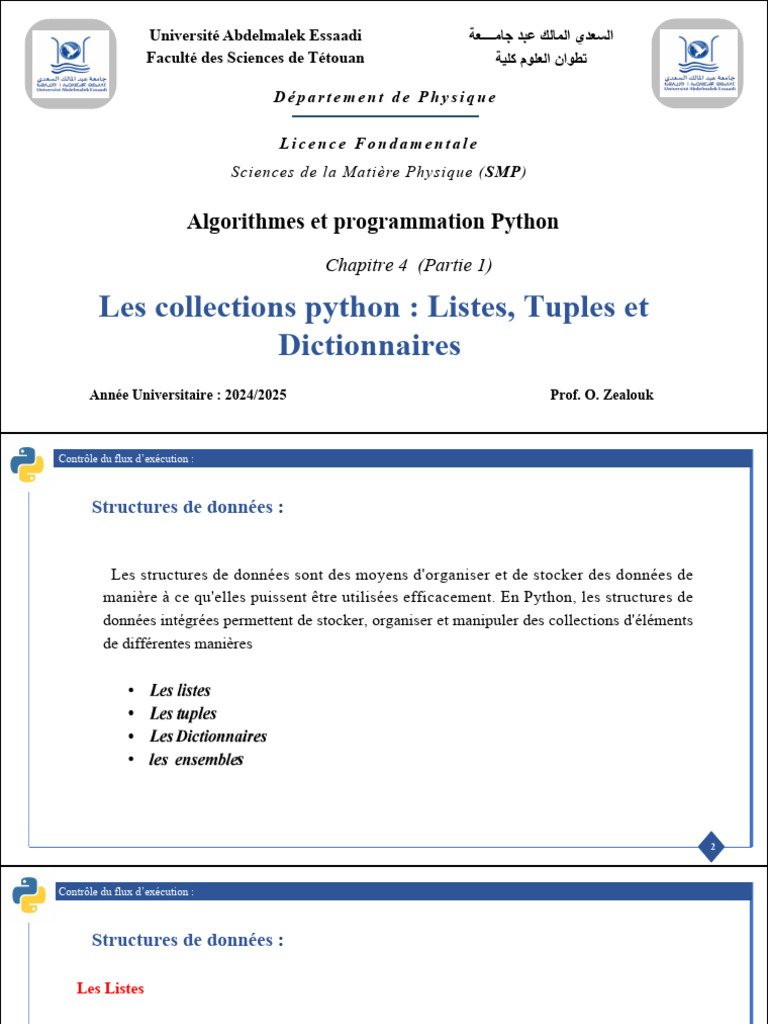 Collections Python : Listes, Tuples, Dictionnaires | PDF | Structure de ...