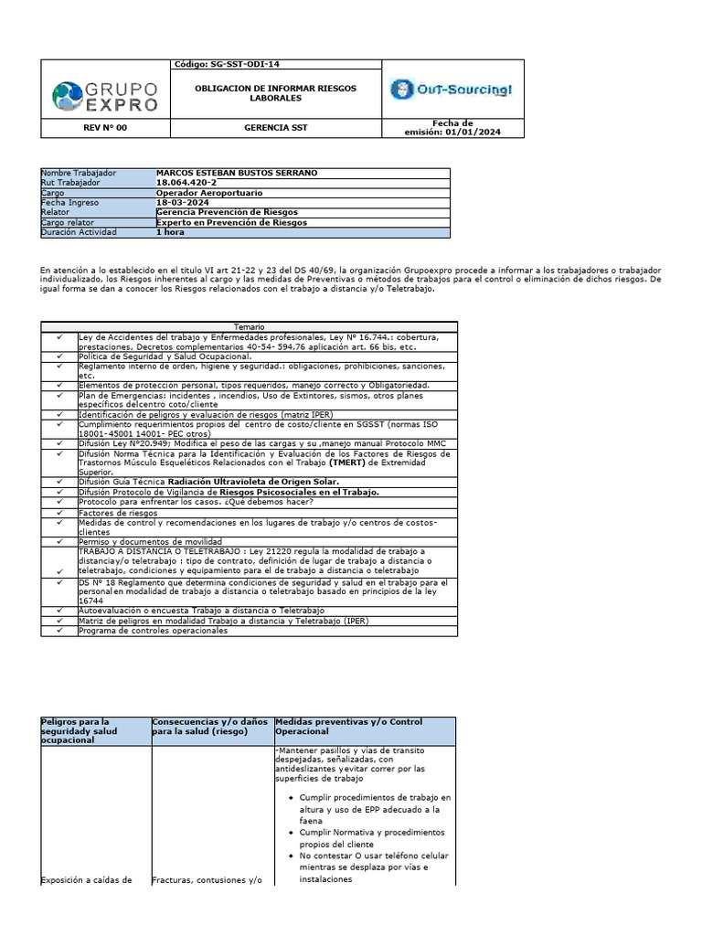 Obligación de Informar Riesgos Laborales | PDF | Seguridad y salud ...