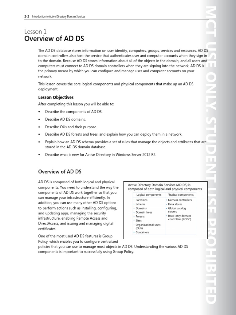 Overview of AD DS: Lesson 1 | PDF | Active Directory | Computer ...