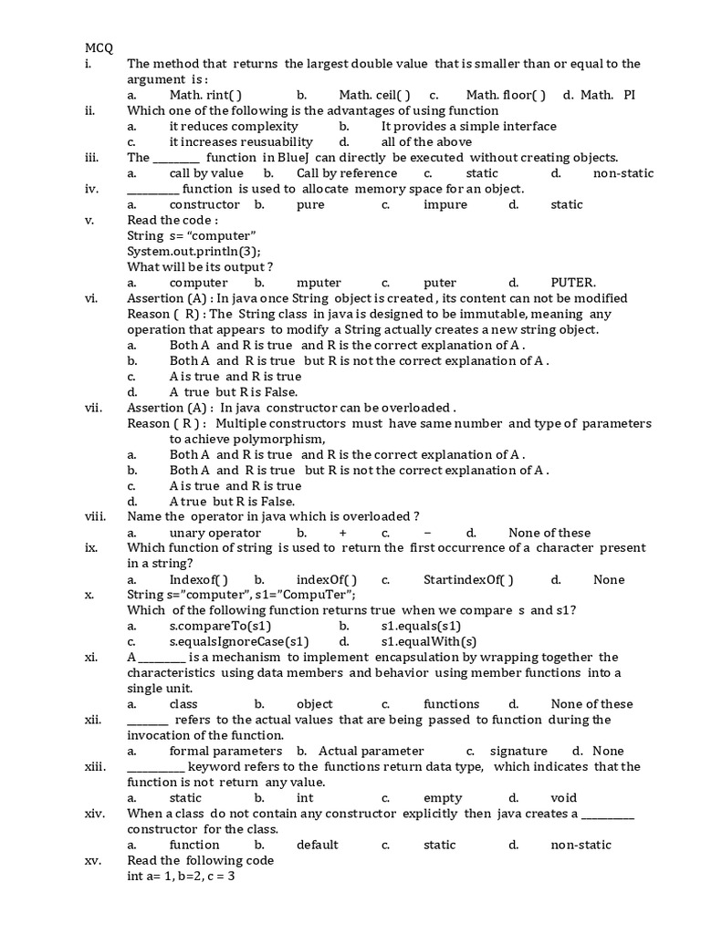 Java MCQ Questions and Answers | PDF | Constructor (Object Oriented ...
