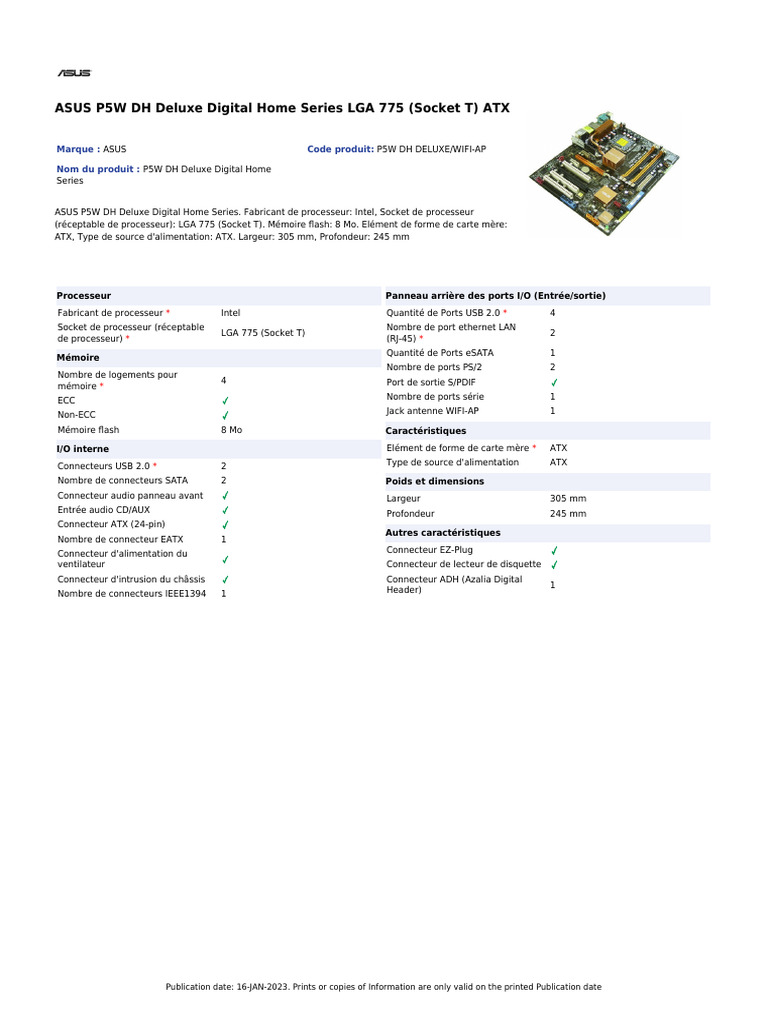 Asus P5W DH Deluxe Digital Home Serie LGA 775 (Socket T) ATXpour | PDF ...