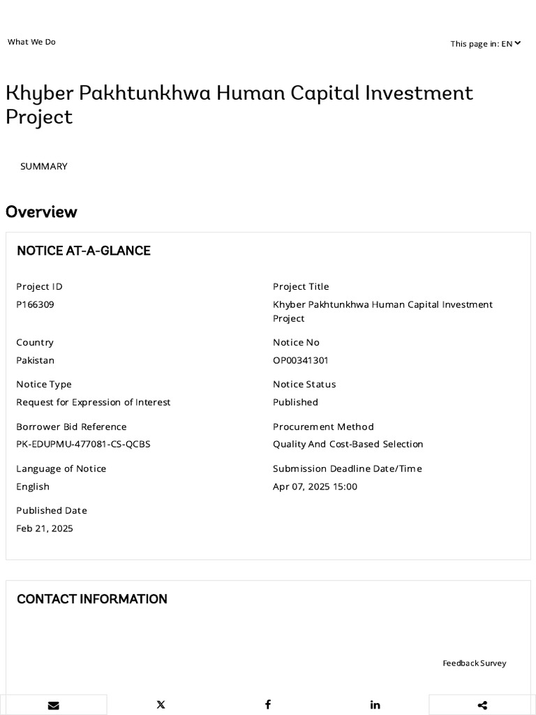 Khyber Pakhtunkhwa Human Capital Investment Project | PDF | World Bank ...