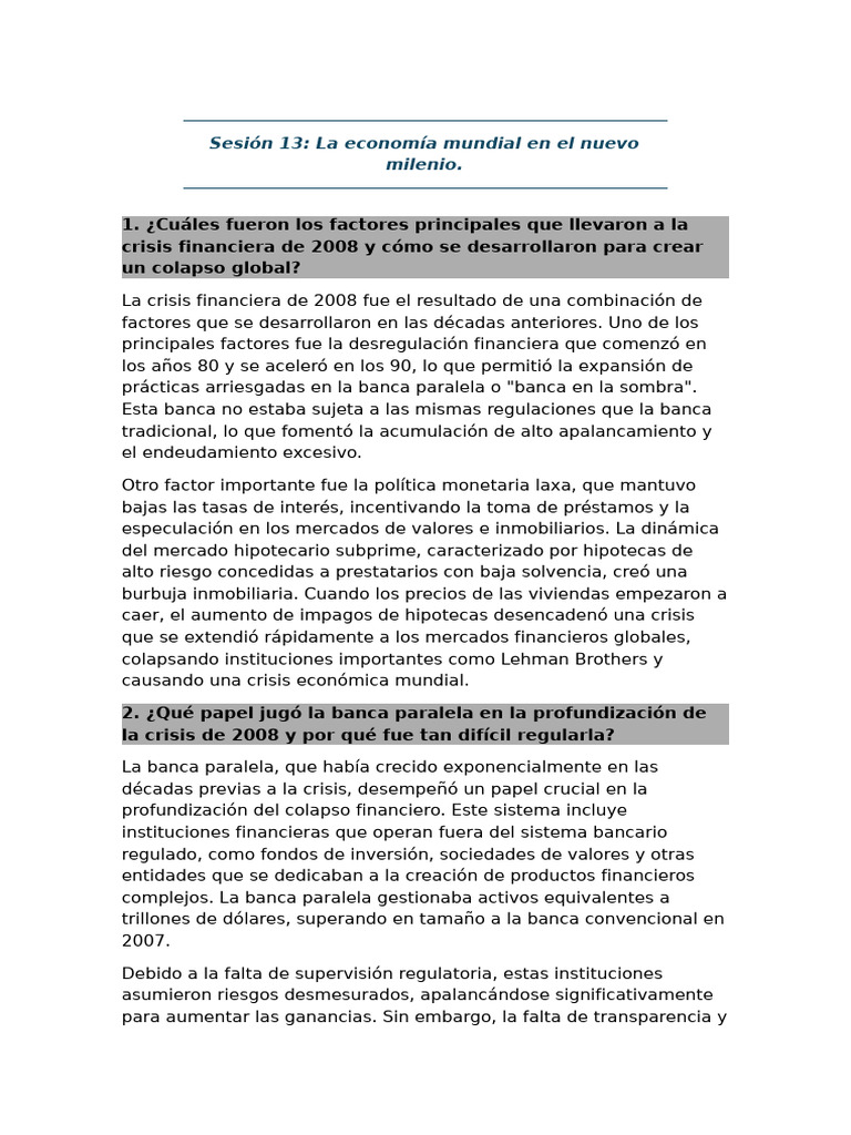 Crisis financiera de 2008: causas y lecciones | PDF | Gran Recesión ...