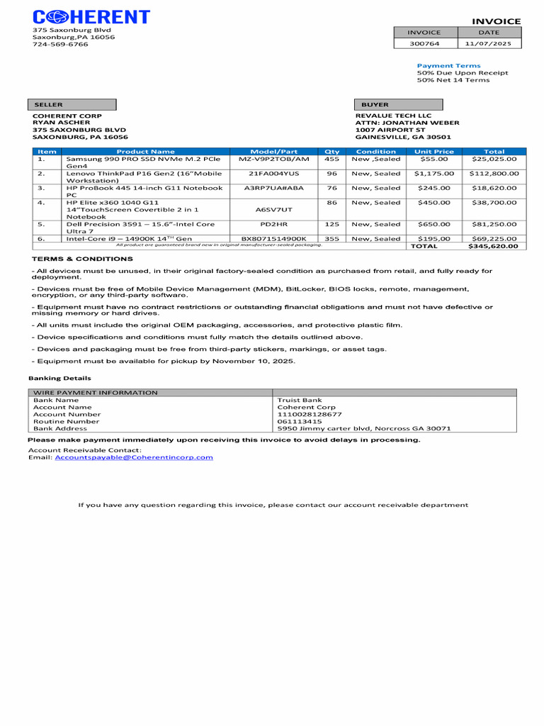 Coherent Invoice 44-1-1 | PDF