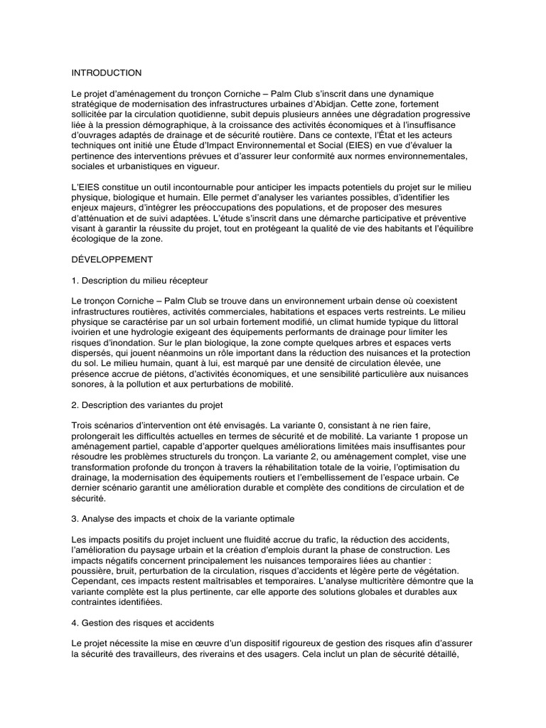 Aménagement du tronçon Corniche-Palm Club | PDF | Environnement naturel ...
