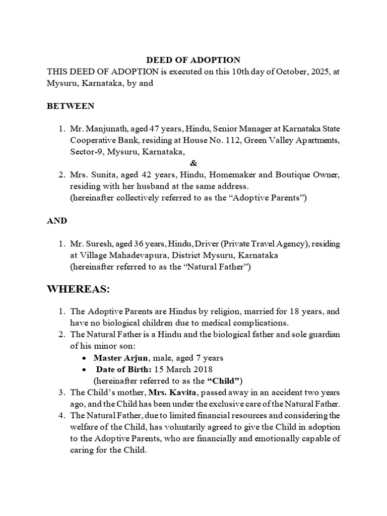 Whereas:: Deed of Adoption | PDF | Adoption | Family