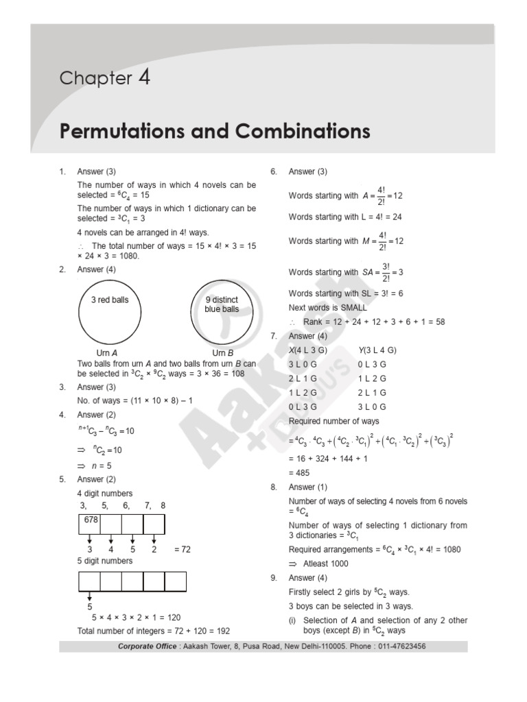 M Sol Ch-4 Permutations and Combinations | PDF | Chess Openings | Chess ...