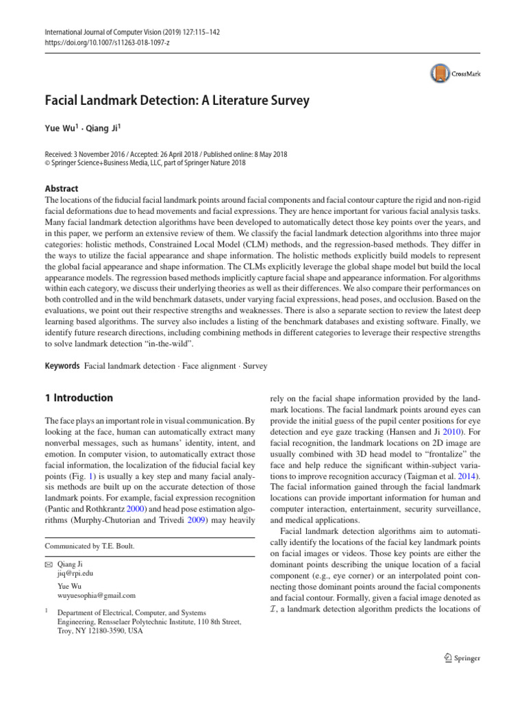Facial Landmark Detection Survey | PDF | Regression Analysis | Linear ...