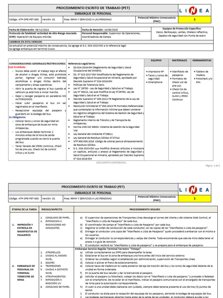 ATP OPE PET 003 Embarque de Personal | PDF | Pasajero | Aeropuerto
