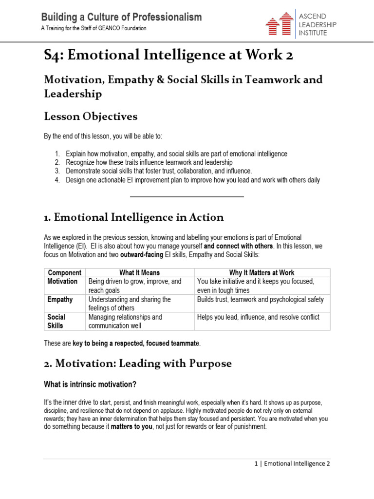 Emotional Intelligence in Leadership Skills | PDF | Motivational ...