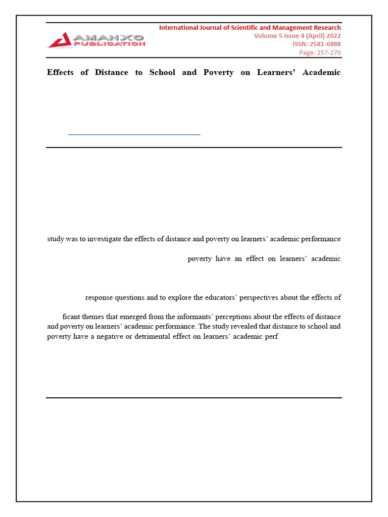 Distance and Poverty Impact on Education | PDF | Poverty | Poverty ...
