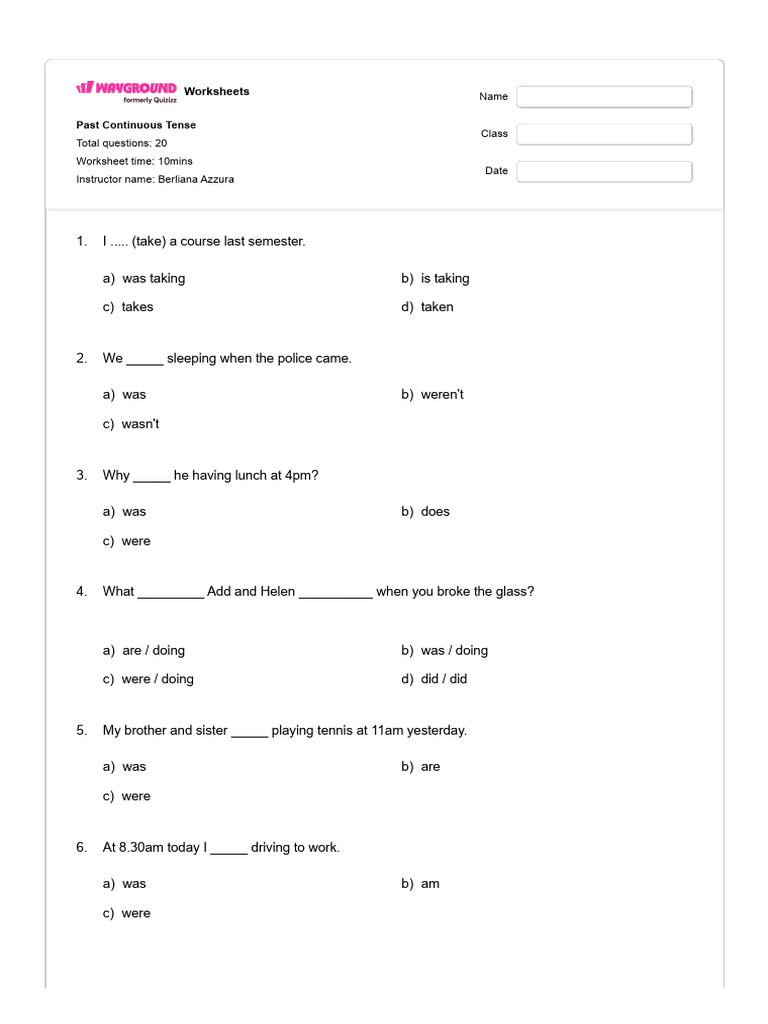 Past Continuous Tense Worksheets | PDF | Chess Openings | Chess