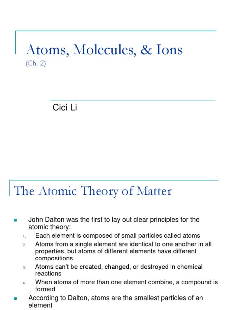 Understanding Atoms, Molecules, & Ions | PDF | Ion | Atoms