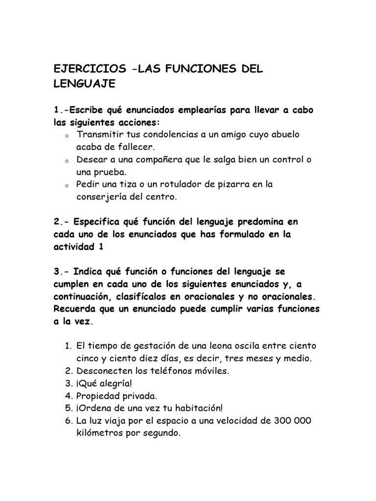 Ejercicios sobre Funciones del Lenguaje | PDF
