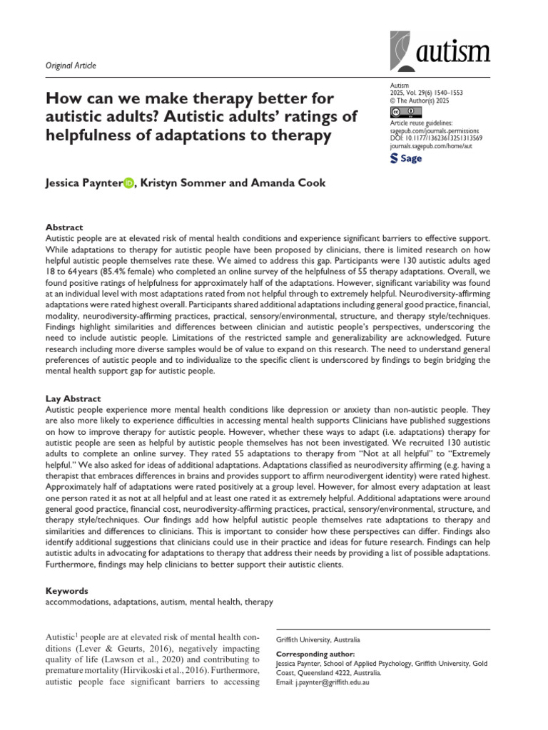 Therapy Adaptations for Autistic Adults | PDF | Autism | Mental Health