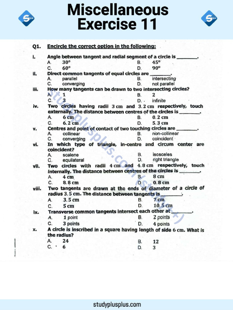 10 Maths Ex 11 Miscellaneous | PDF